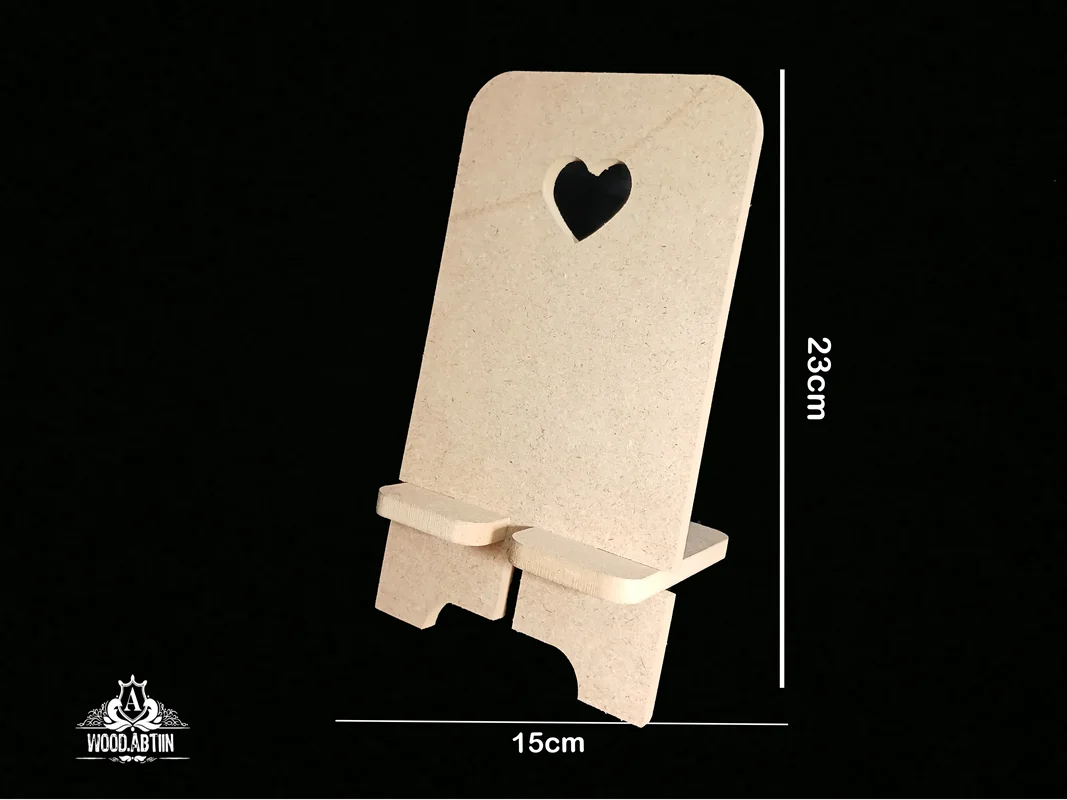 استند موبایل چوبی خام قلبی